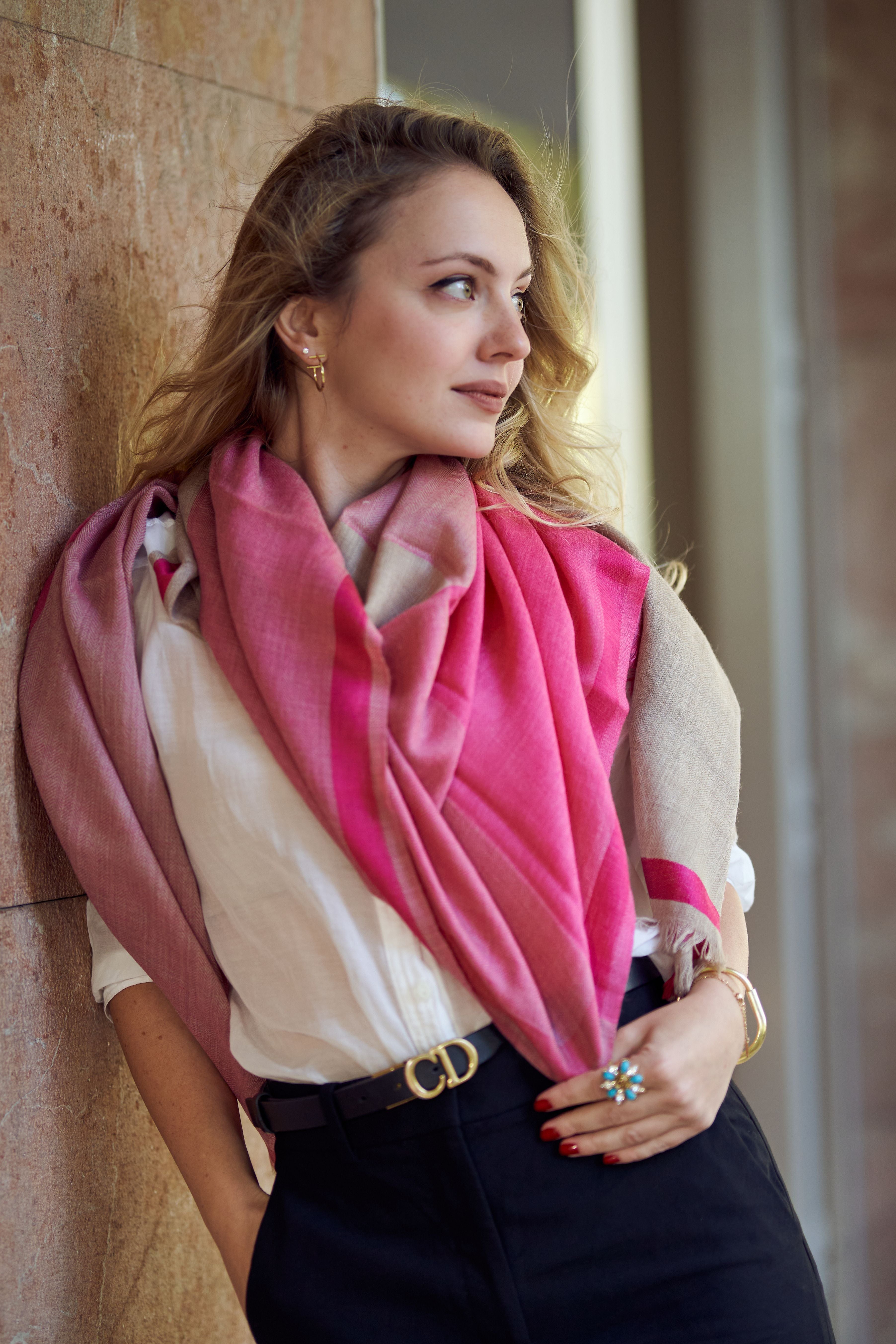 Cashmere & Linen Scarf – Pink Blocks