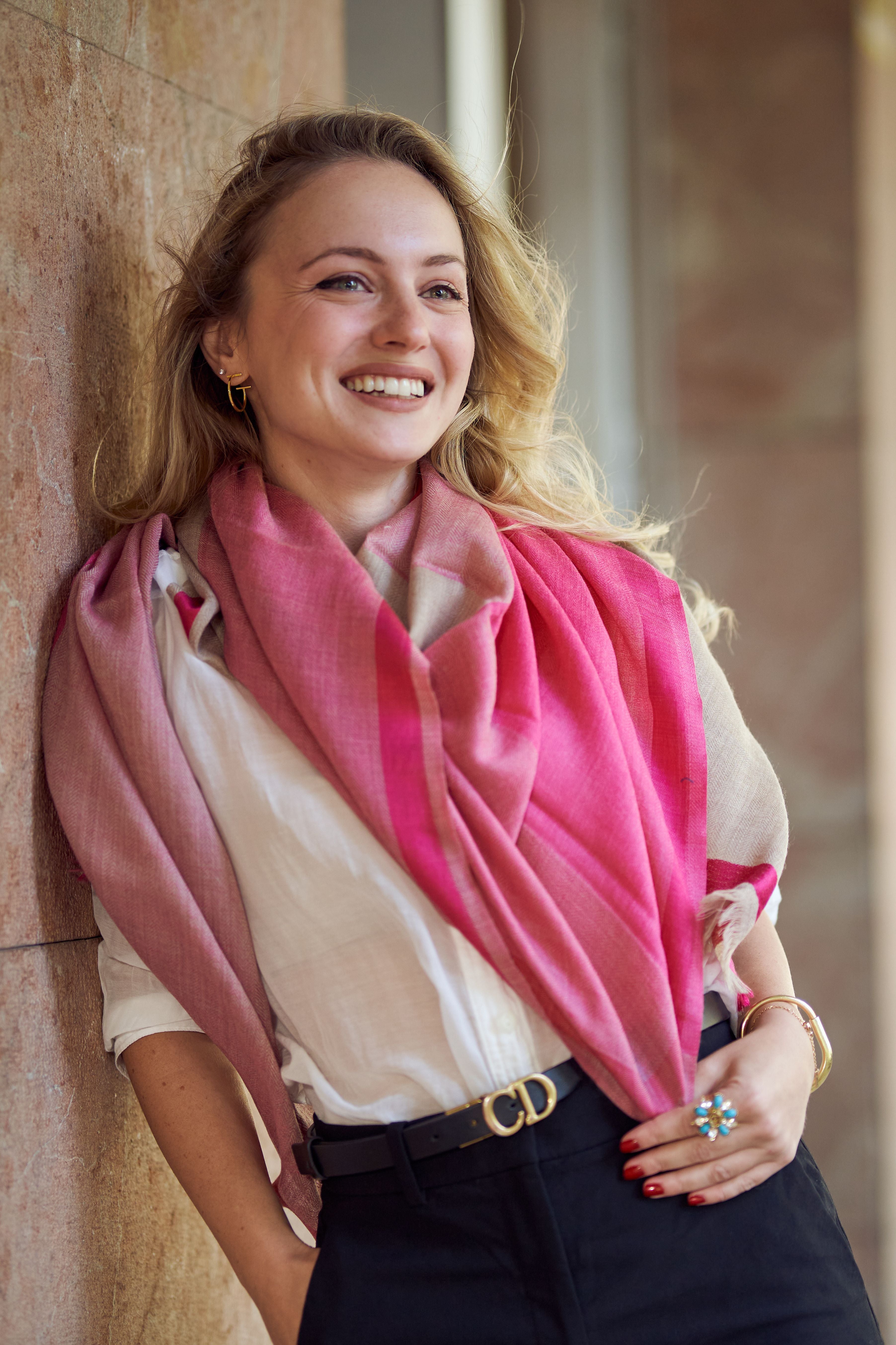 Cashmere & Linen Scarf – Pink Blocks