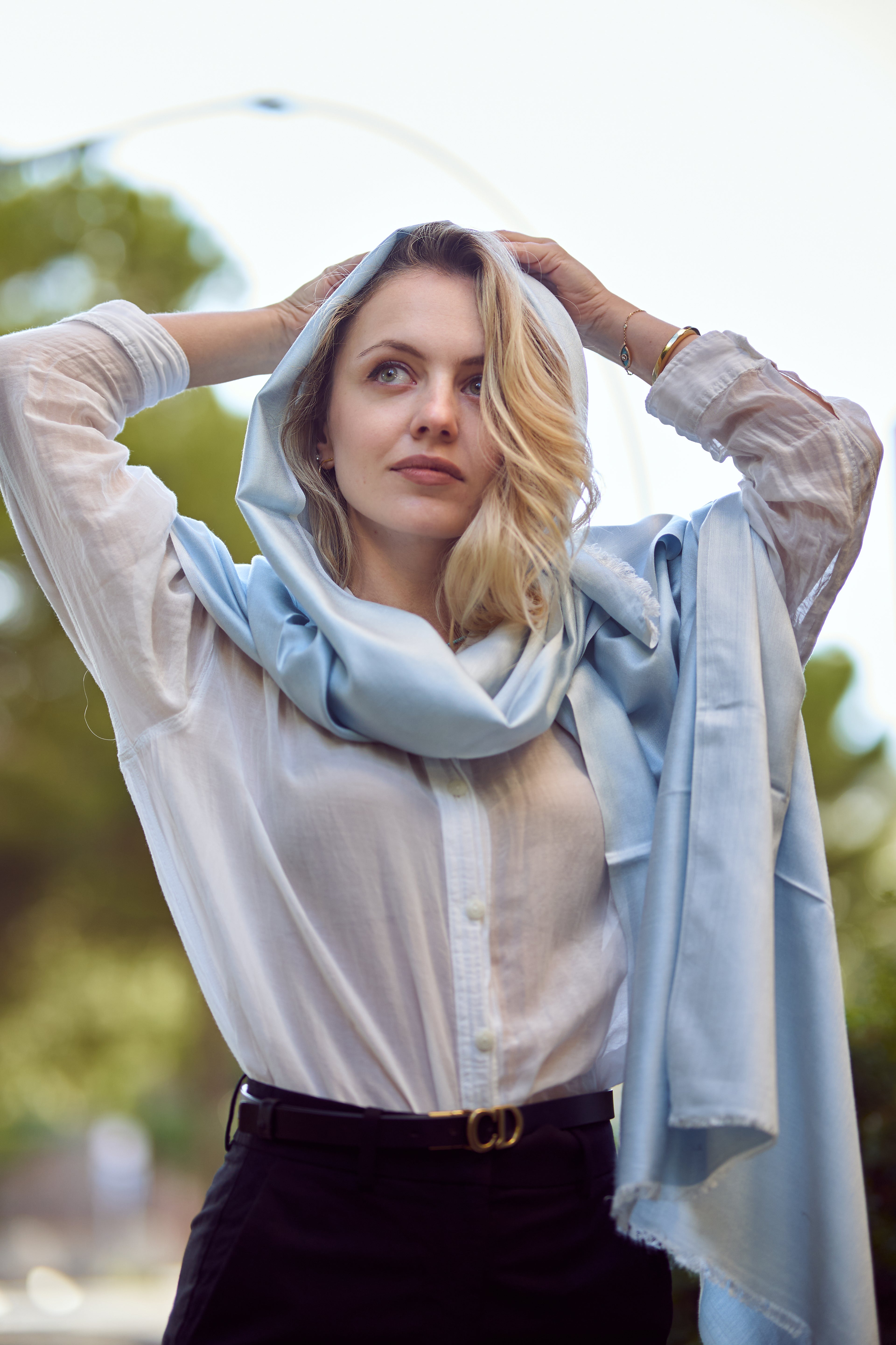 Cashmere & Silk Scarf – Bleu Glacier