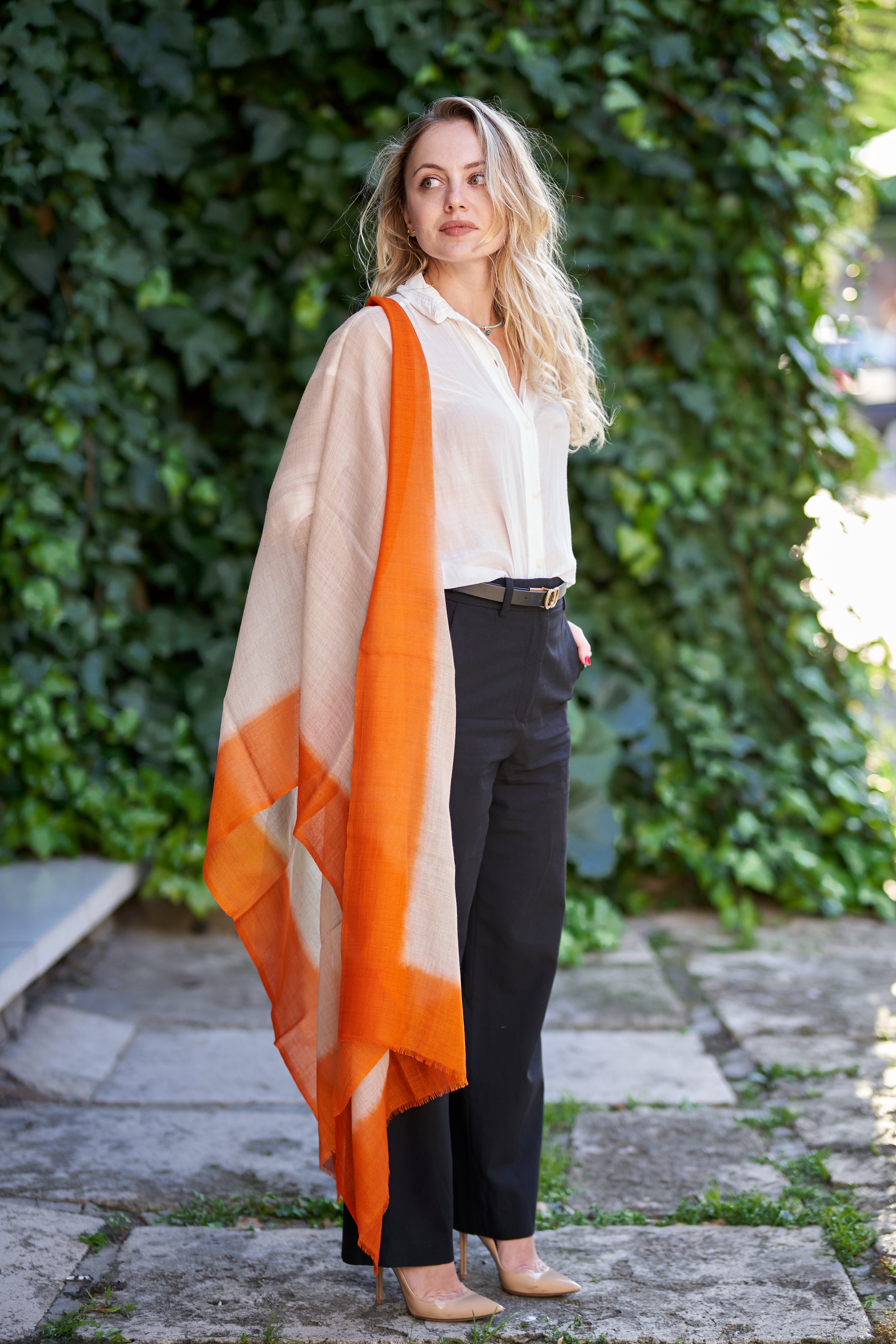 Cashmere & Linen Scarf – Tuscan Sunset Orange