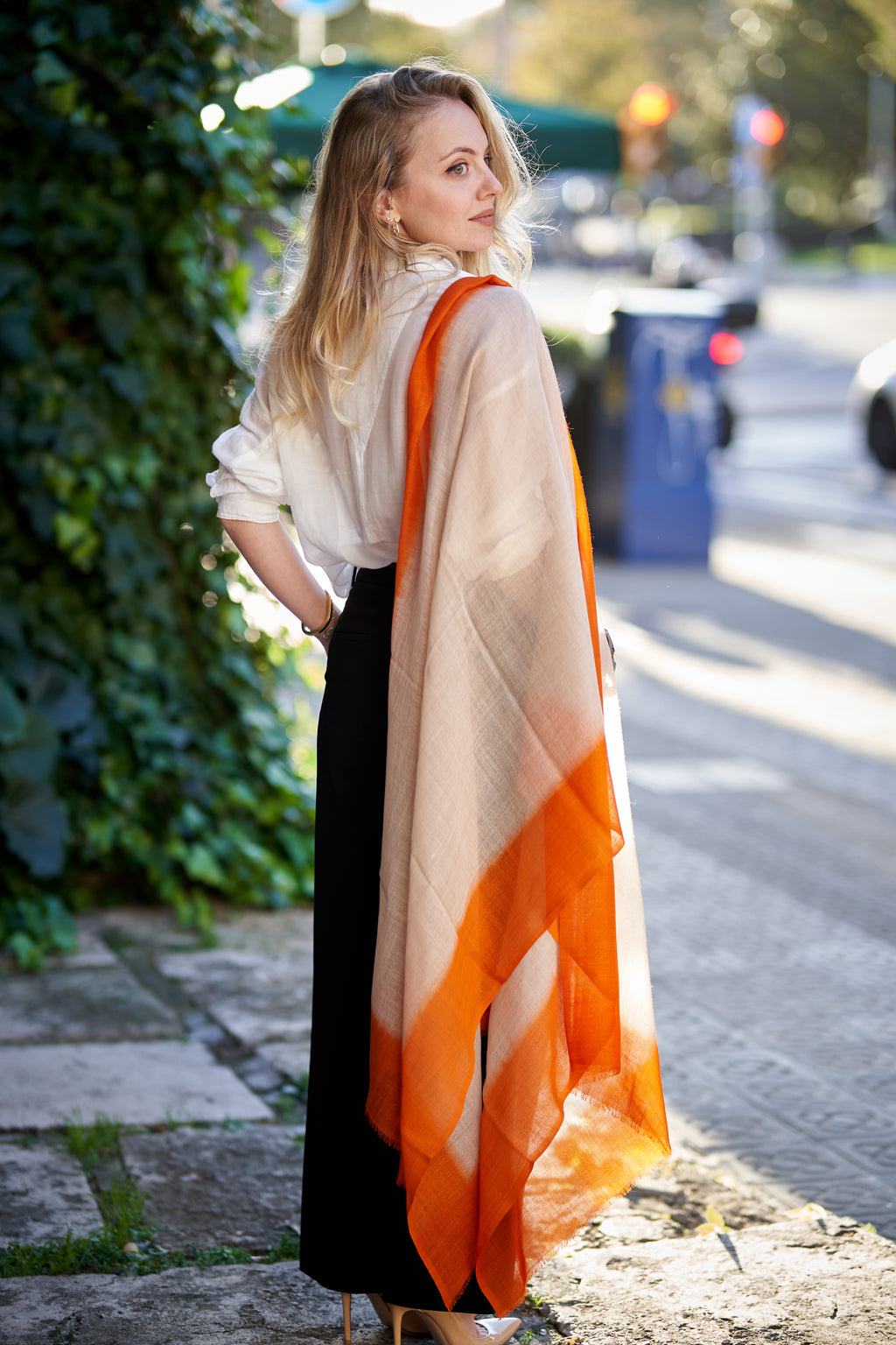 Cashmere & Linen Scarf – Tuscan Sunset Orange
